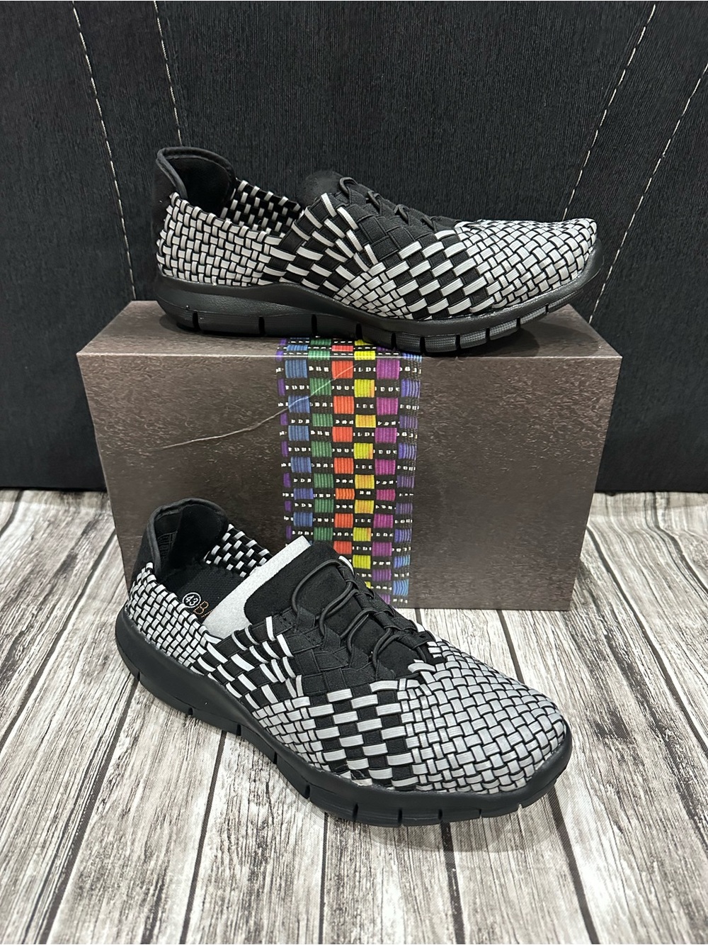 Bernie Mev Victor Black Reflective Slip On Mens Comfort Shoes Size 43 US 10